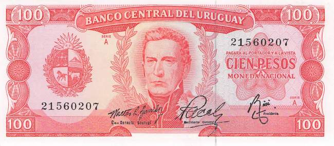 Uruguay 100 Pesos p47a-6 1967